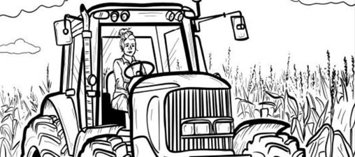 Colouring Page - Farmer driving a tractor